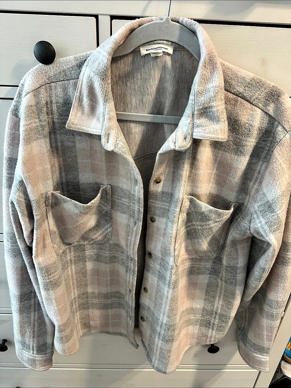 beachlunchlounge Taelyn Plaid Shacket Gray & Pink